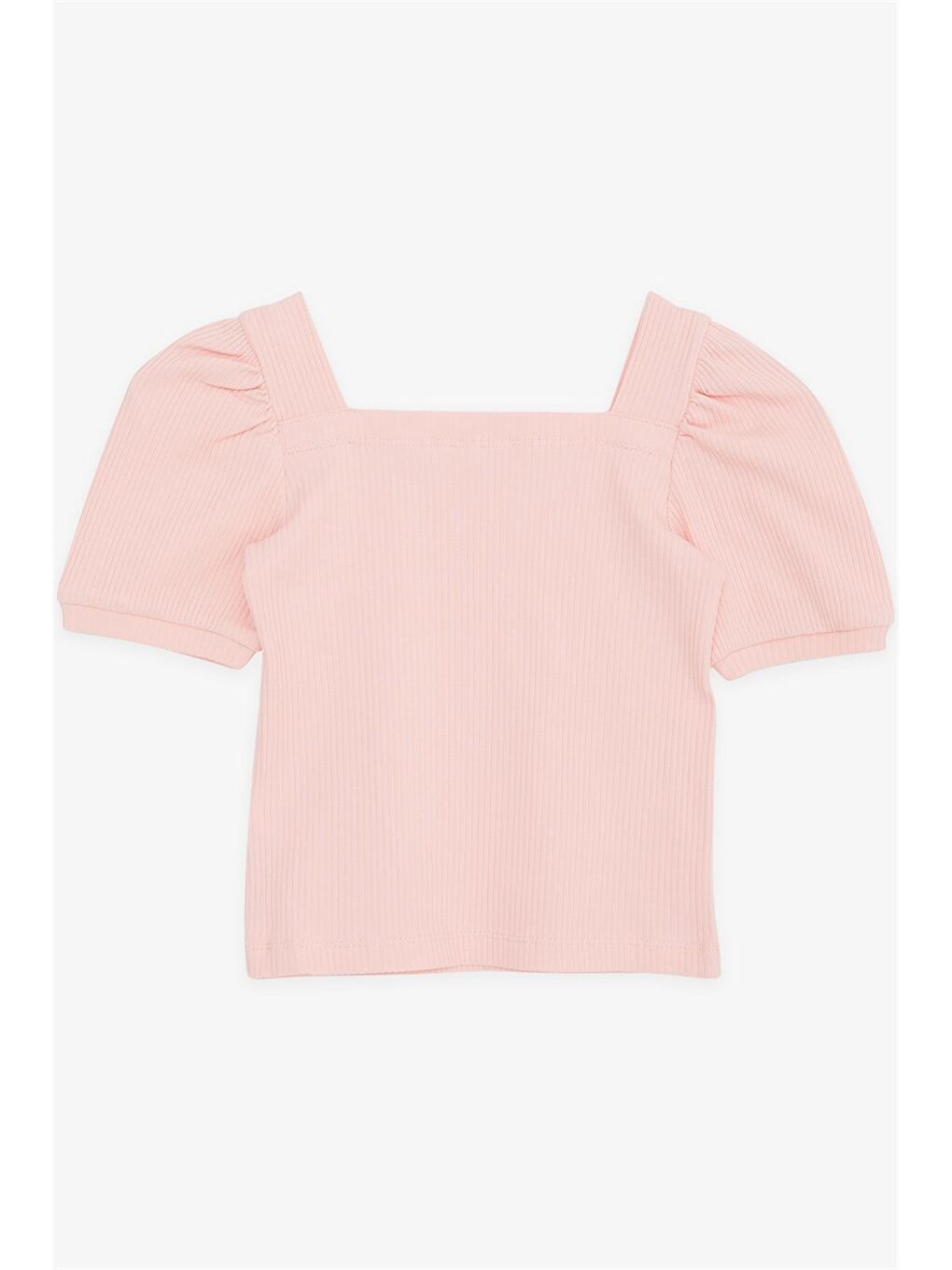 Turuncu Kare Yaka Kısa Kollu Kız Çocuk Tişört-1