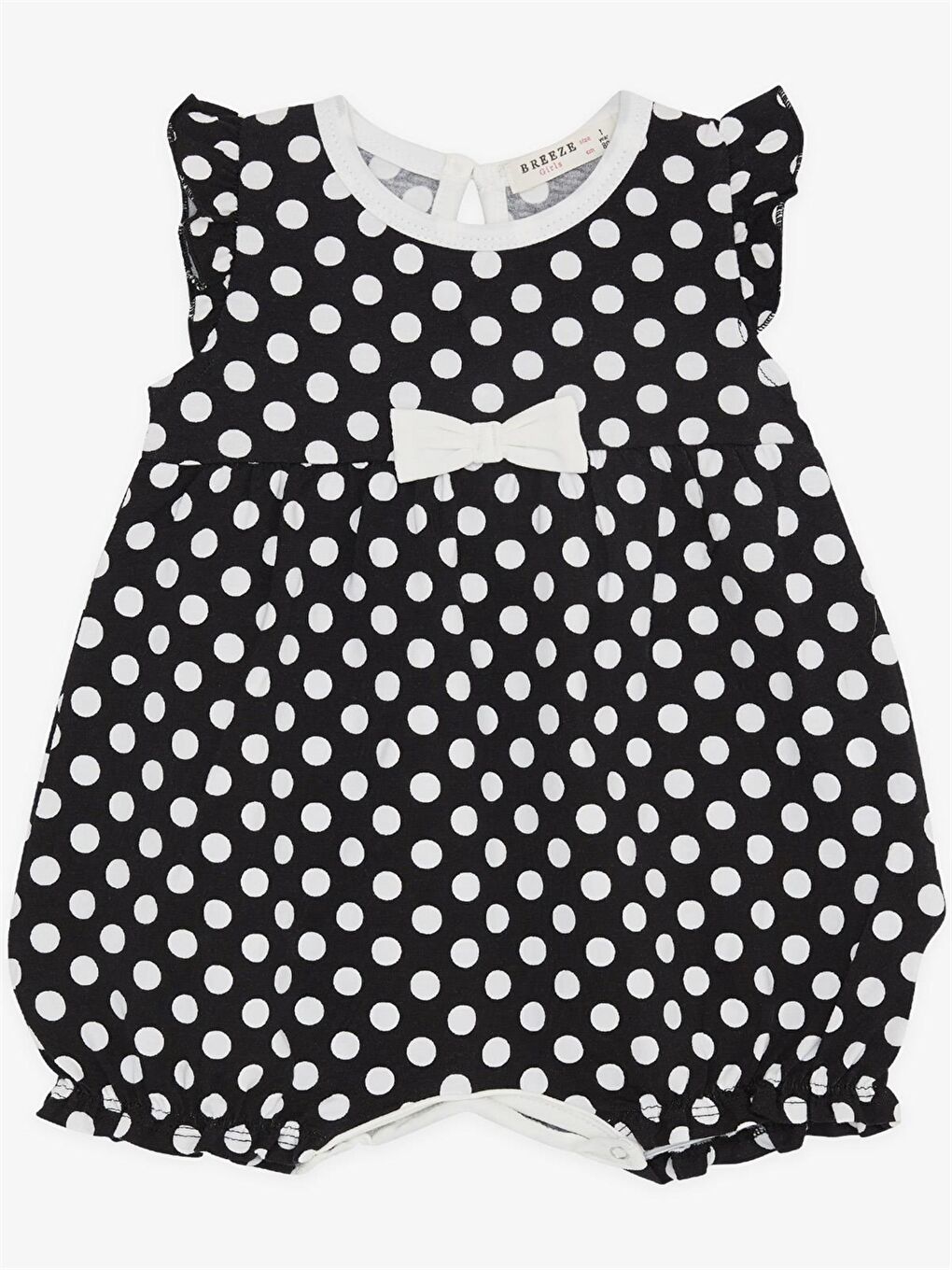 Siyah Bisiklet Yaka Puantiyeli Kız Bebek Tulum