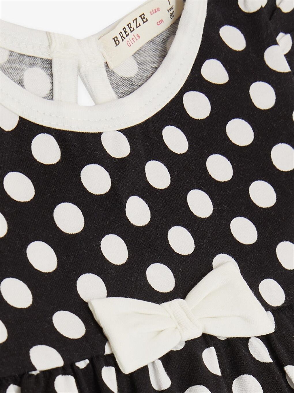 Siyah Bisiklet Yaka Puantiyeli Kız Bebek Tulum-2