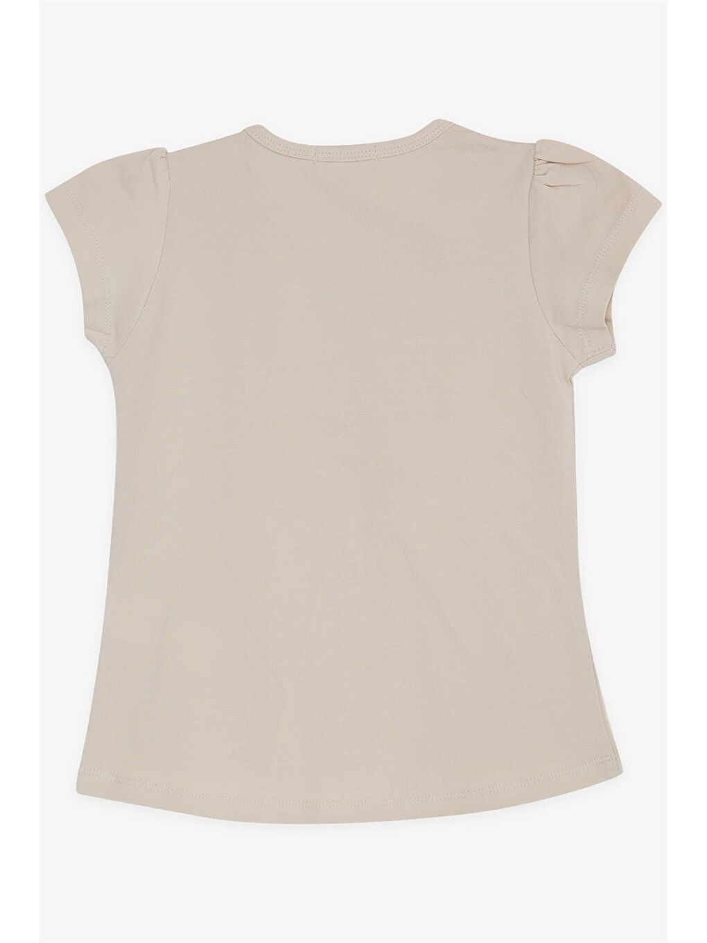 Bej Bisiklet Yaka Kısa Kollu Kız Bebek Tişört-1