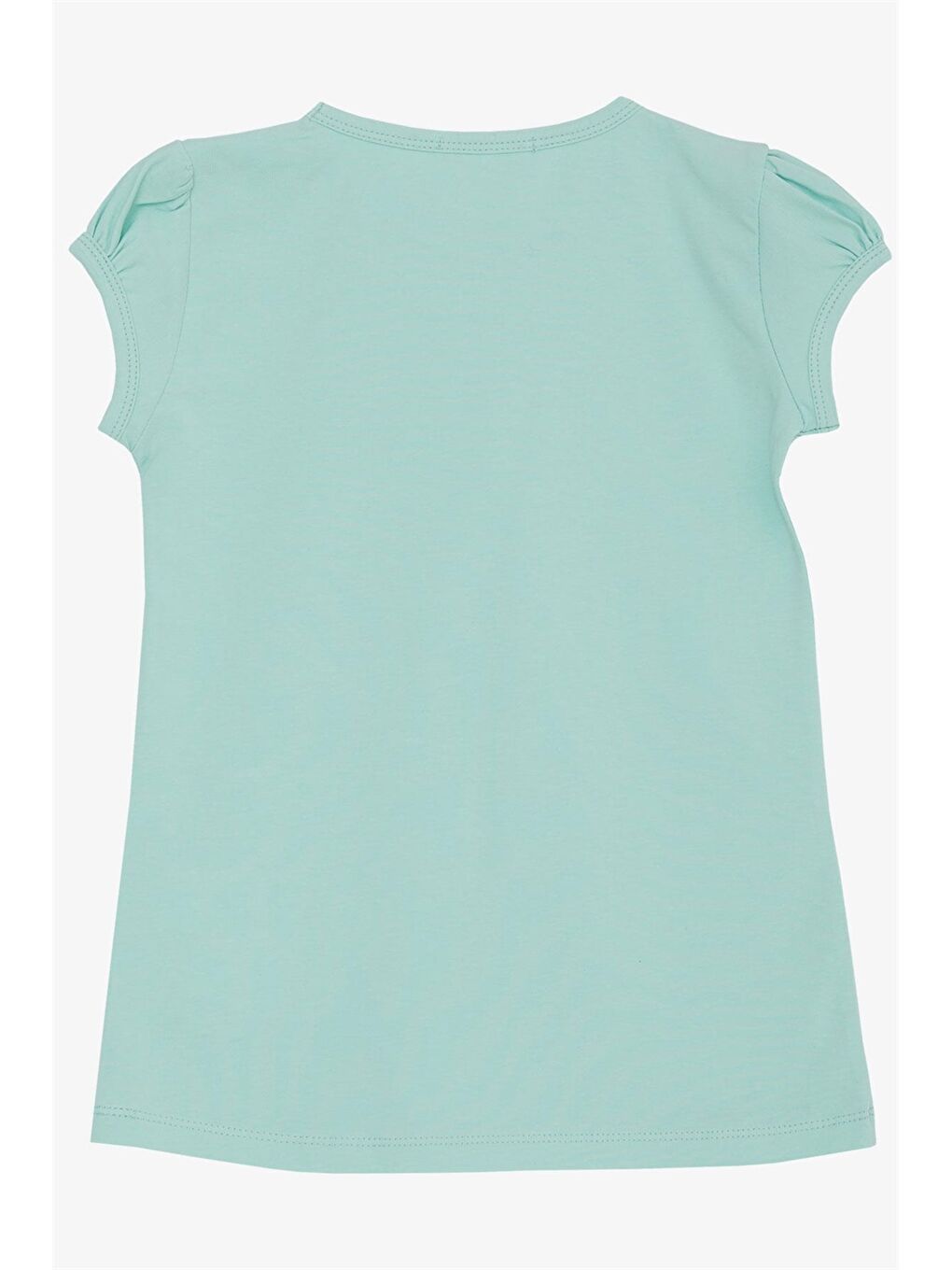 Turkuaz Bisiklet Yaka Nakışlı Kız Çocuk Tişört-1