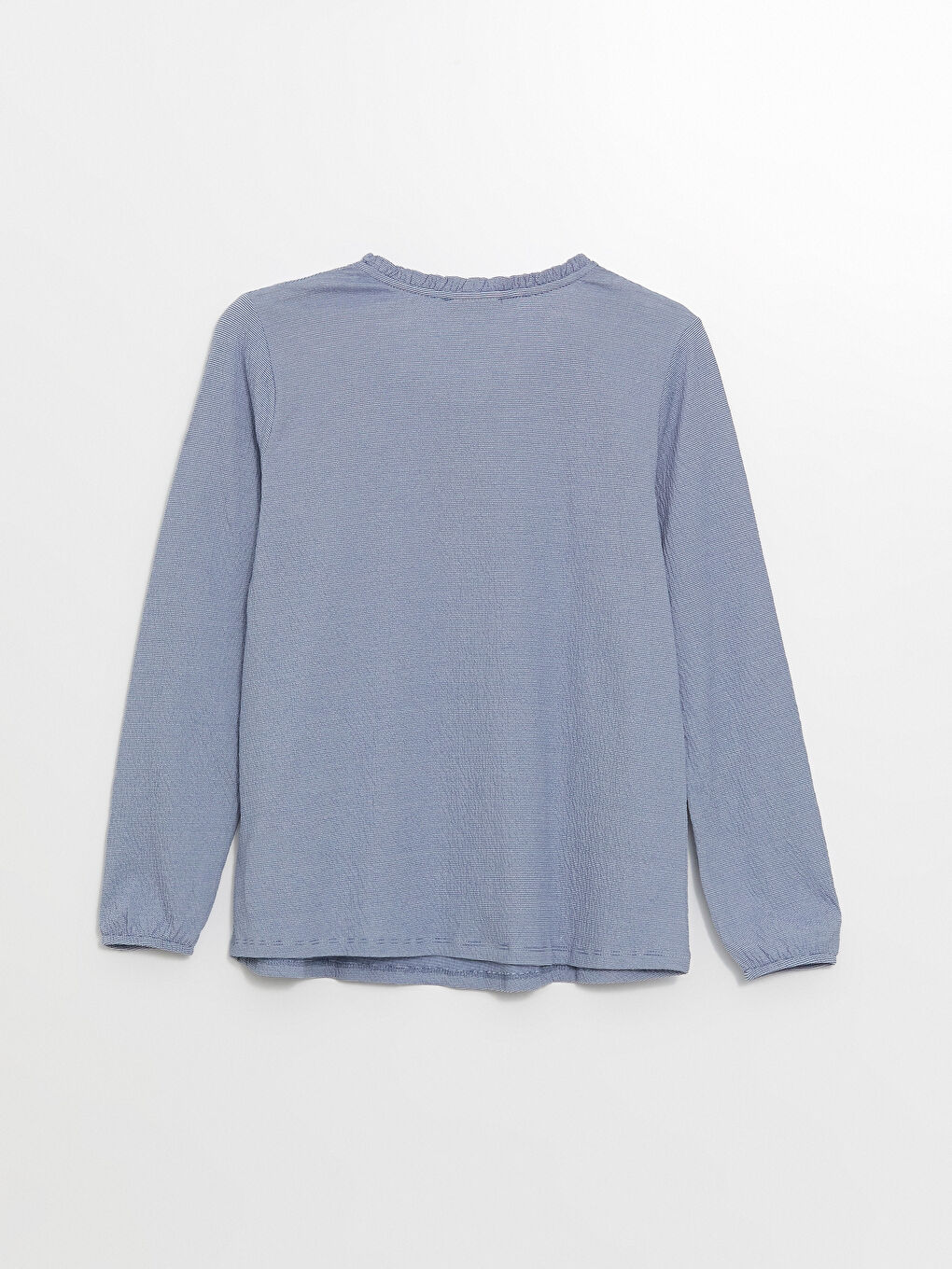 Mavi Bağlamalı Yaka Nakışlı Uzun Kollu Kadın Bluz-6