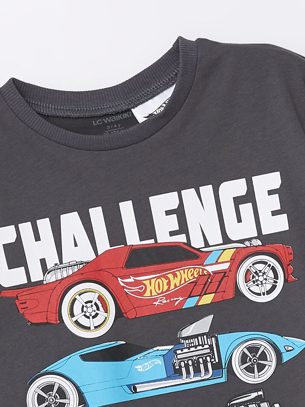 Antrasit Bisiklet Yaka Kısa Kollu Hot Wheels Baskılı Erkek Bebek Tişört-4