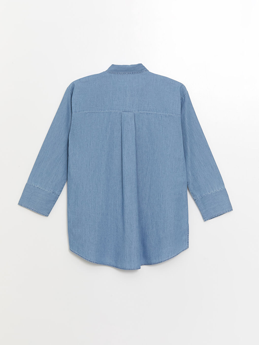 İndigo Gömlek Yaka Düz Uzun Kollu Kadın Jean Tunik-10