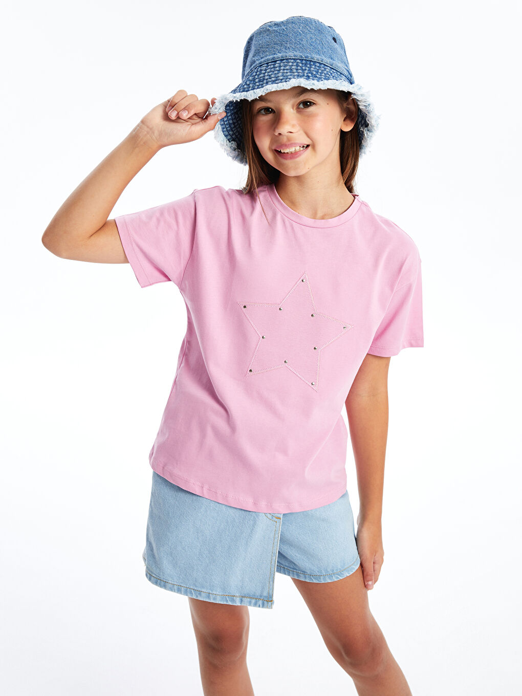 Crew Neck Embroidered Short Sleeve Girl T-Shirt -S4LF32Z4-GFC