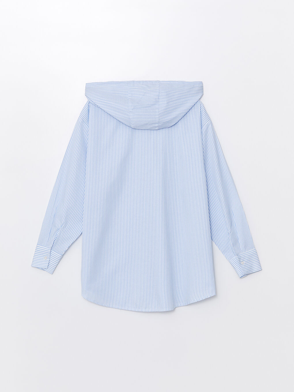 Mavi Kapüşonlu Çizgili Oversize Kadın Gömlek Tunik-6