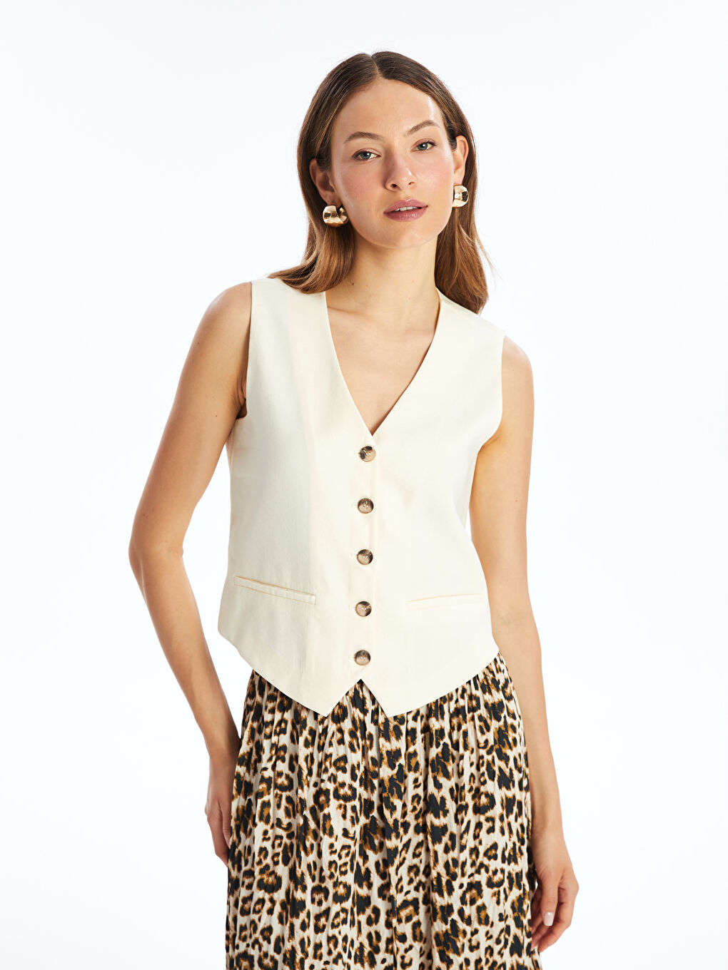 Women's V Neck Regular Classic Vest -S4LF67Z8-FWC