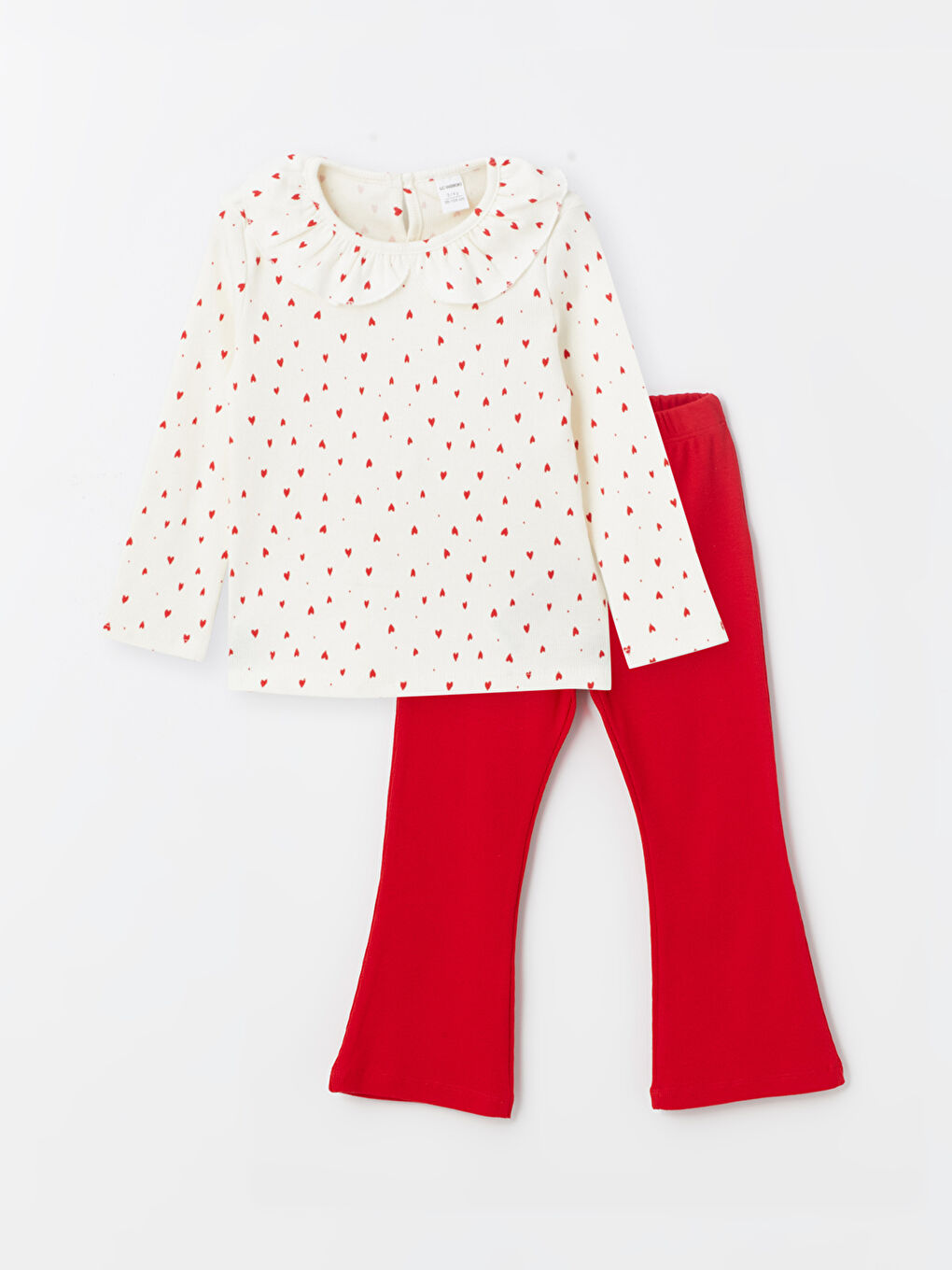 LCW Kids Peter Pan Collar Long Sleeve Printed Baby Girls' Blouse and Leggings 2 Pack Set -S4LG21Z1-LRA