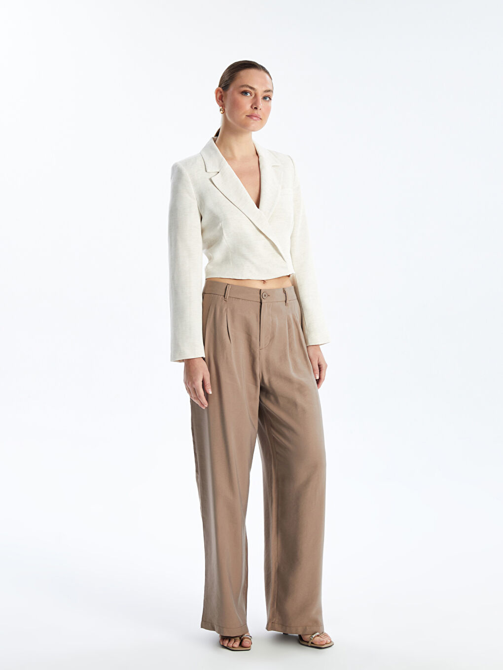 Women's Straight Long Sleeve Linen Blend Blazer Jacket -S4LG72Z8-V1L