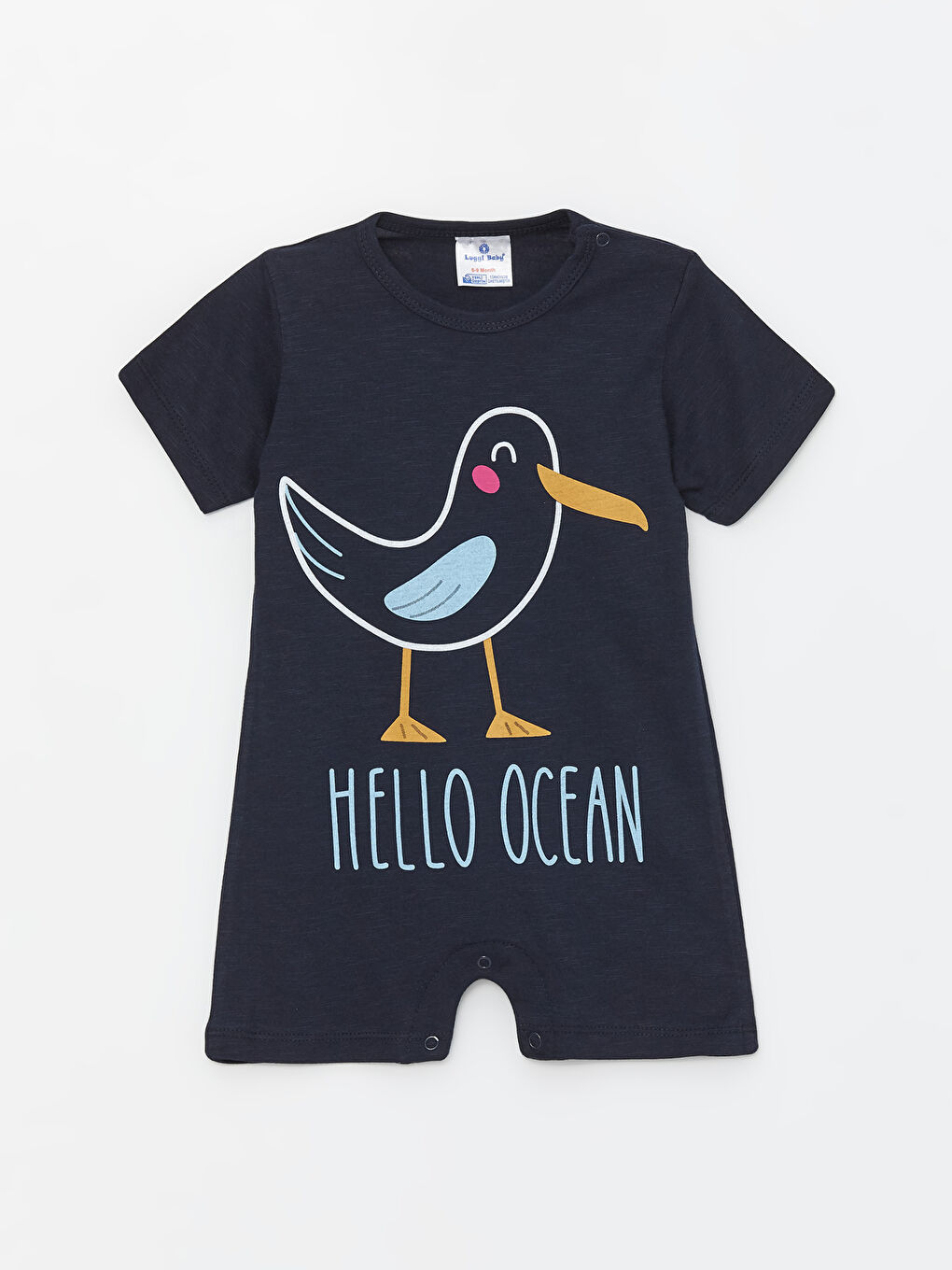 Lacivert Bisiklet Yaka Kısa Kollu Baskılı Erkek Bebek Tulum