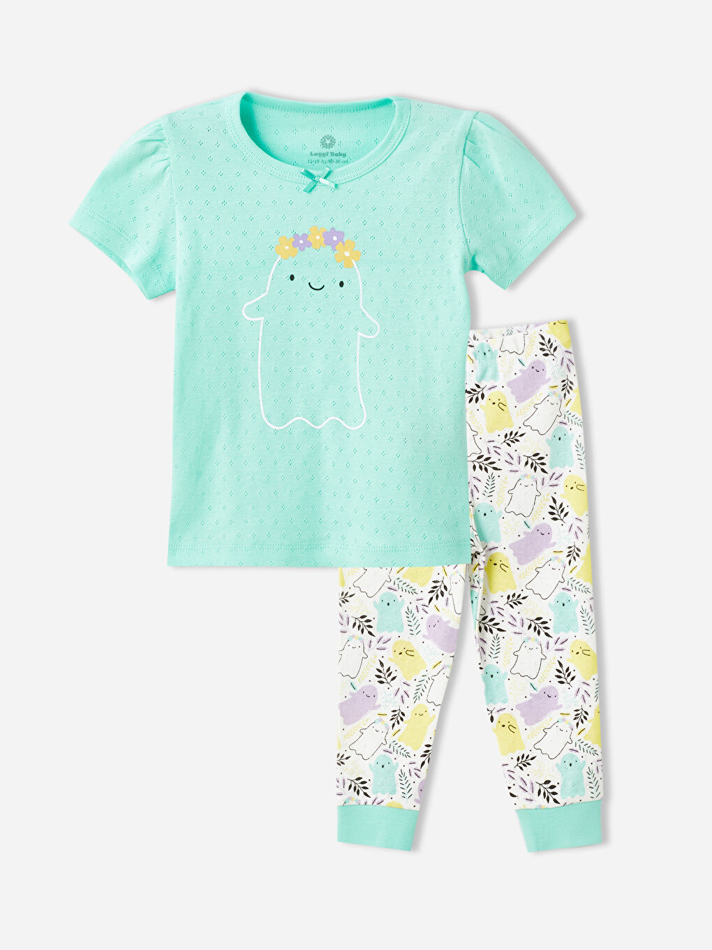 Yeşil Bisiklet Yaka Kısa Kollu Kız Bebek Pijama Takımı