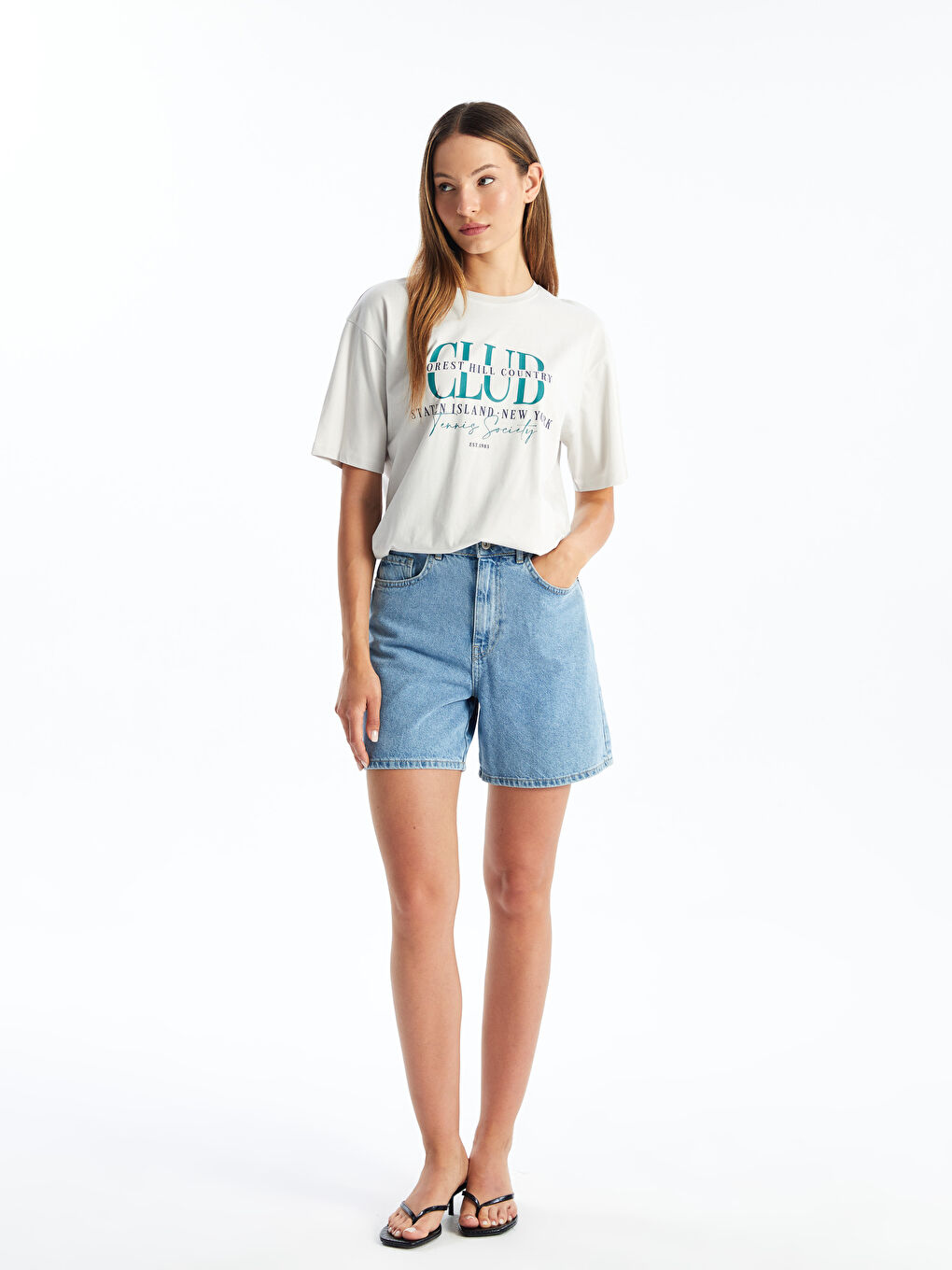 Crew Neck Printed Short Sleeve Oversize Women's T-Shirt -S4LI02Z8-G5H