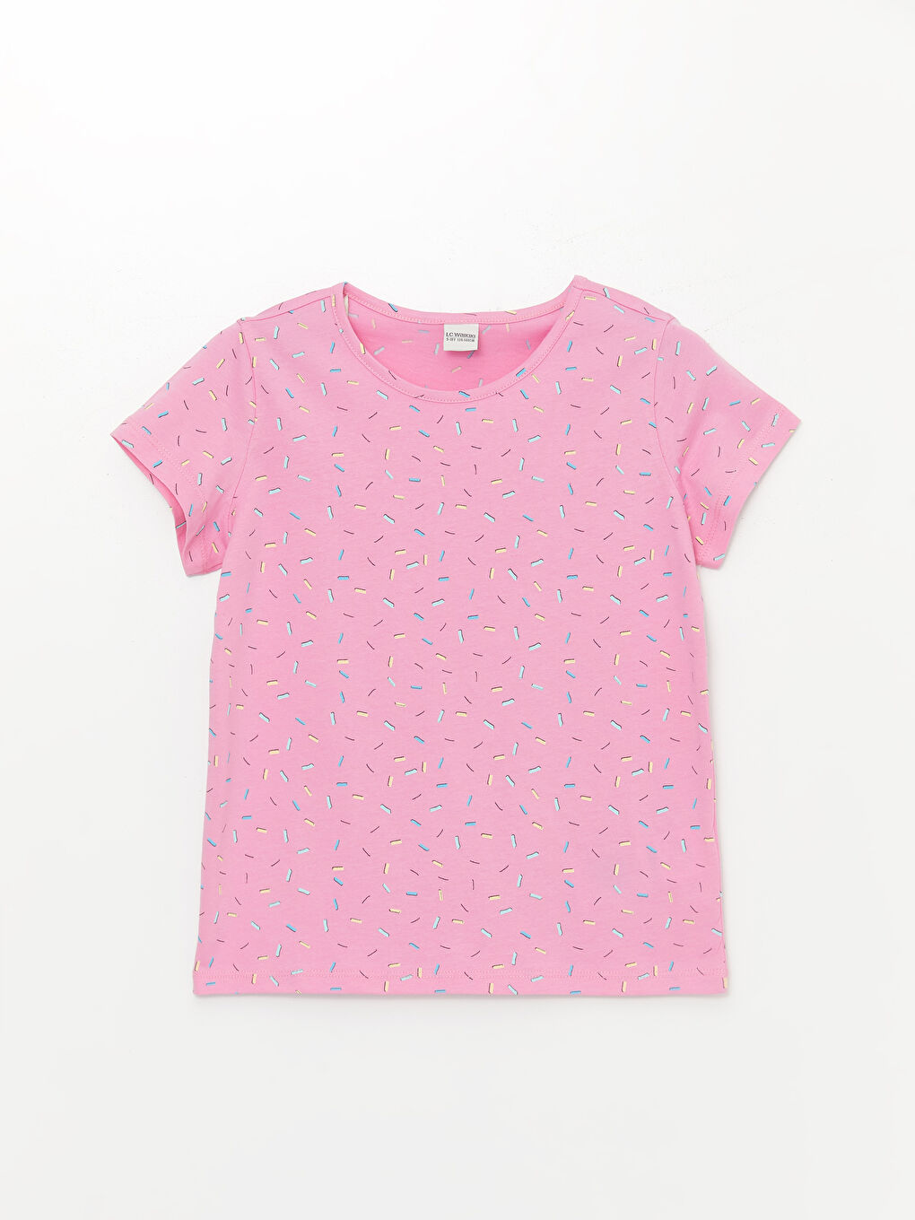 Pembe Bisiklet Yaka Baskılı Kısa Kollu Kız Çocuk Tişört-3