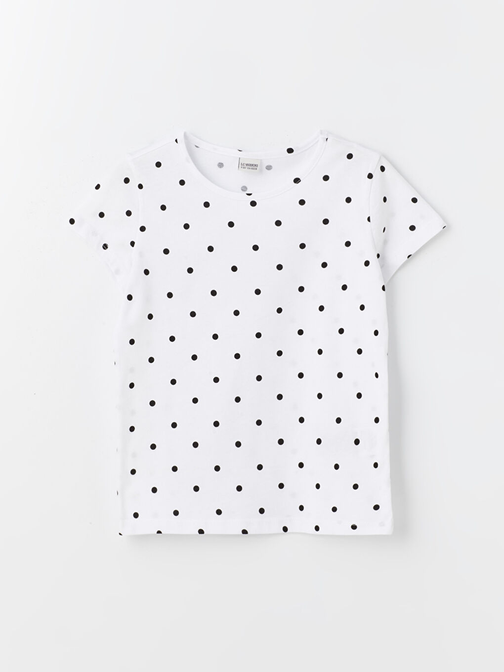 Beyaz Bisiklet Yaka Puantiyeli Kısa Kollu Kız Çocuk Tişört-2