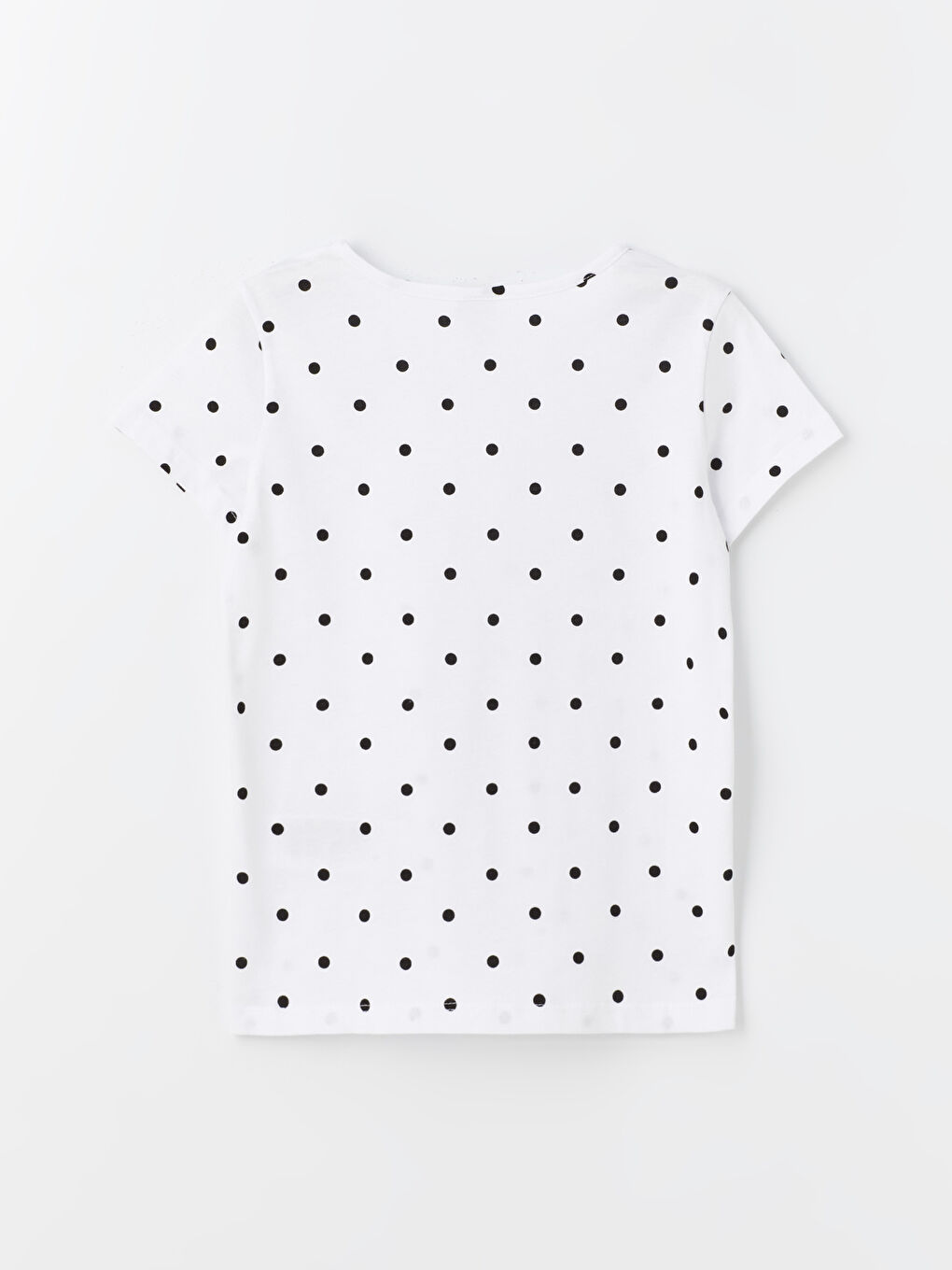 Beyaz Bisiklet Yaka Puantiyeli Kısa Kollu Kız Çocuk Tişört-3