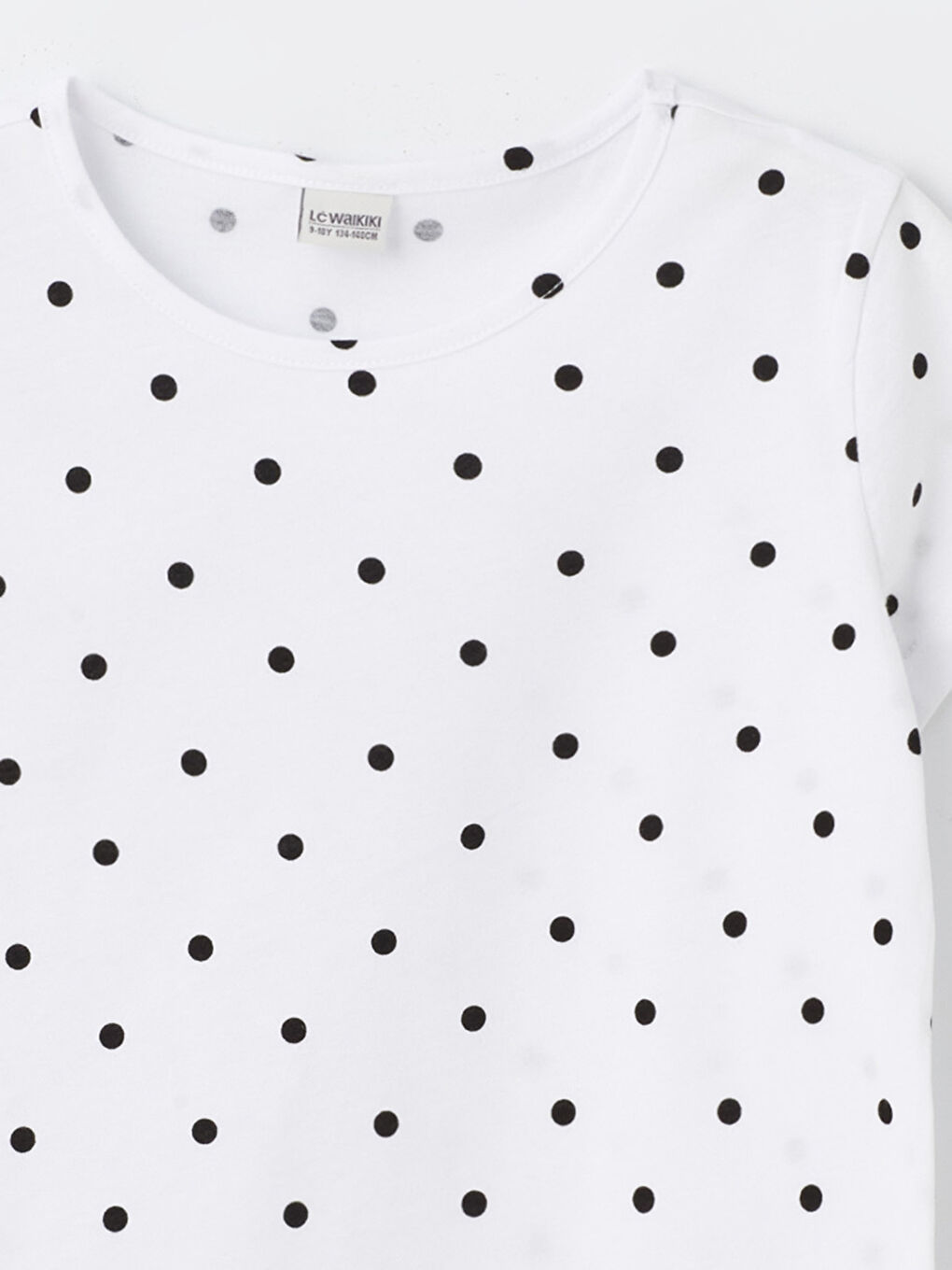 Beyaz Bisiklet Yaka Puantiyeli Kısa Kollu Kız Çocuk Tişört-4