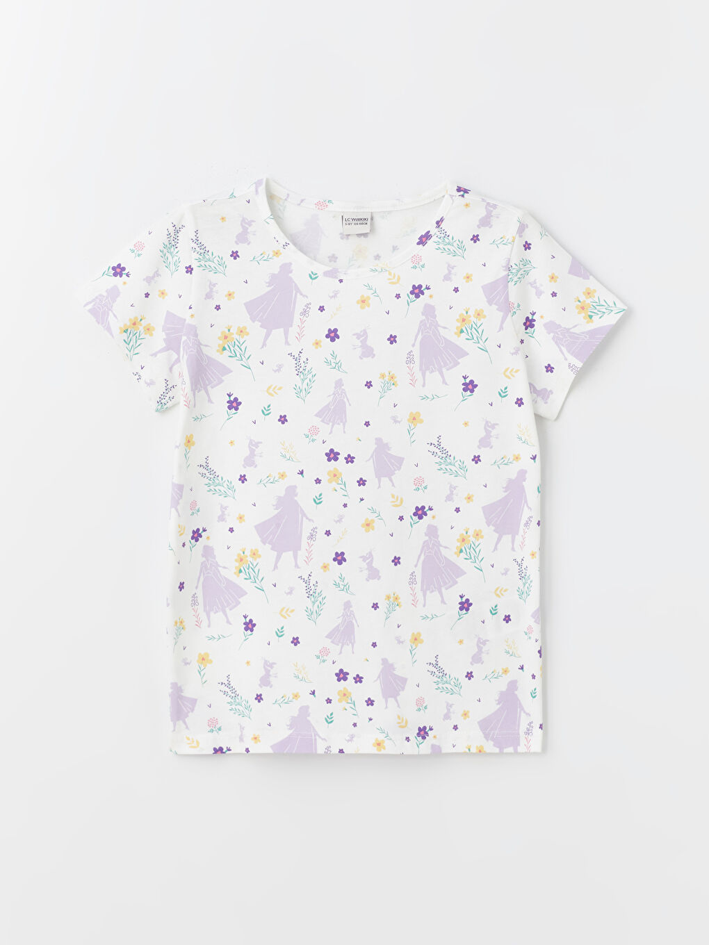 Beyaz Bisiklet Yaka Baskılı Kısa Kollu Kız Çocuk Tişört-2