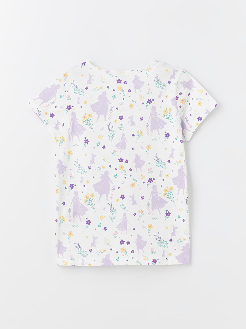 Beyaz Bisiklet Yaka Baskılı Kısa Kollu Kız Çocuk Tişört-3