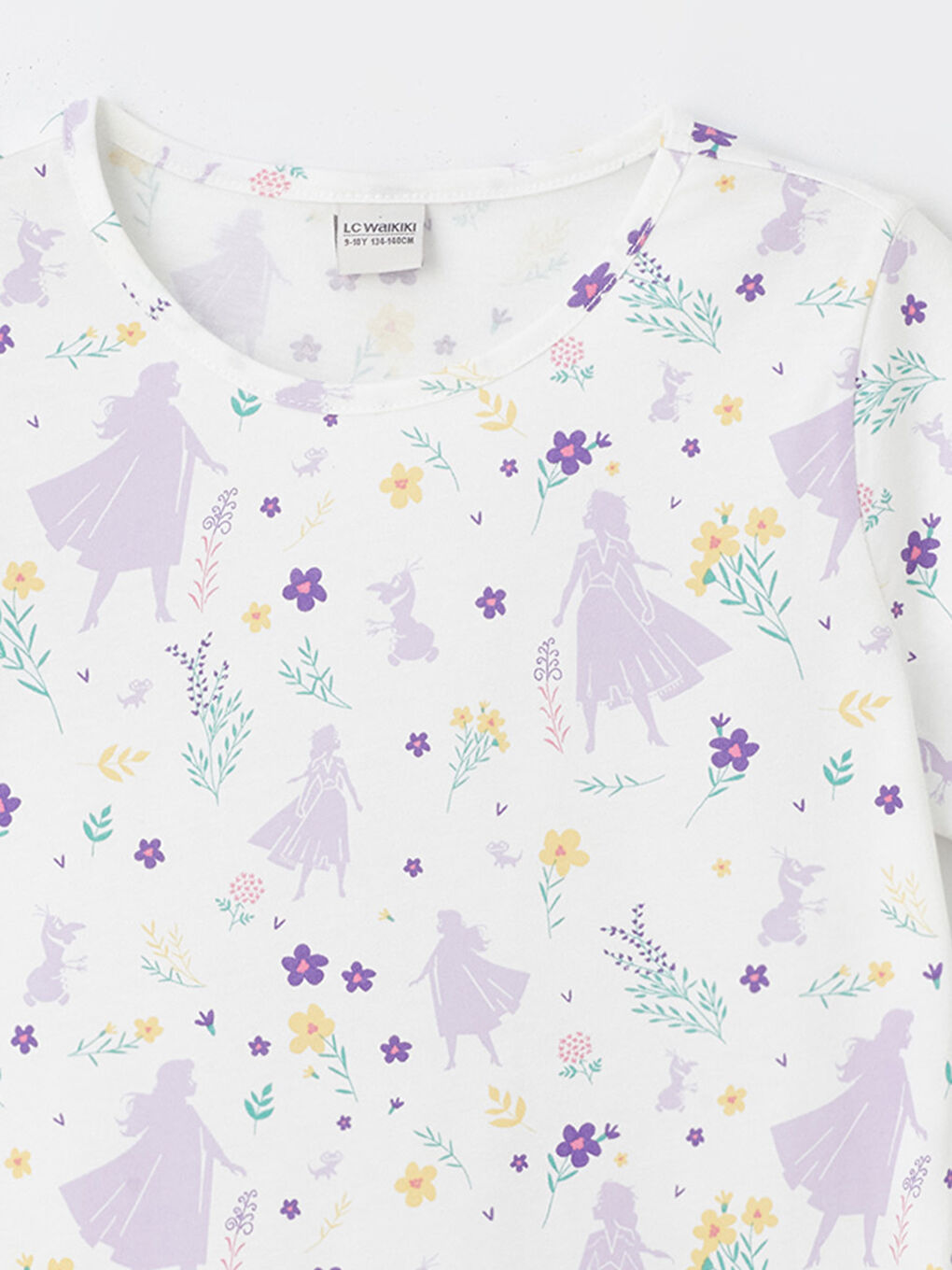 Beyaz Bisiklet Yaka Baskılı Kısa Kollu Kız Çocuk Tişört-4