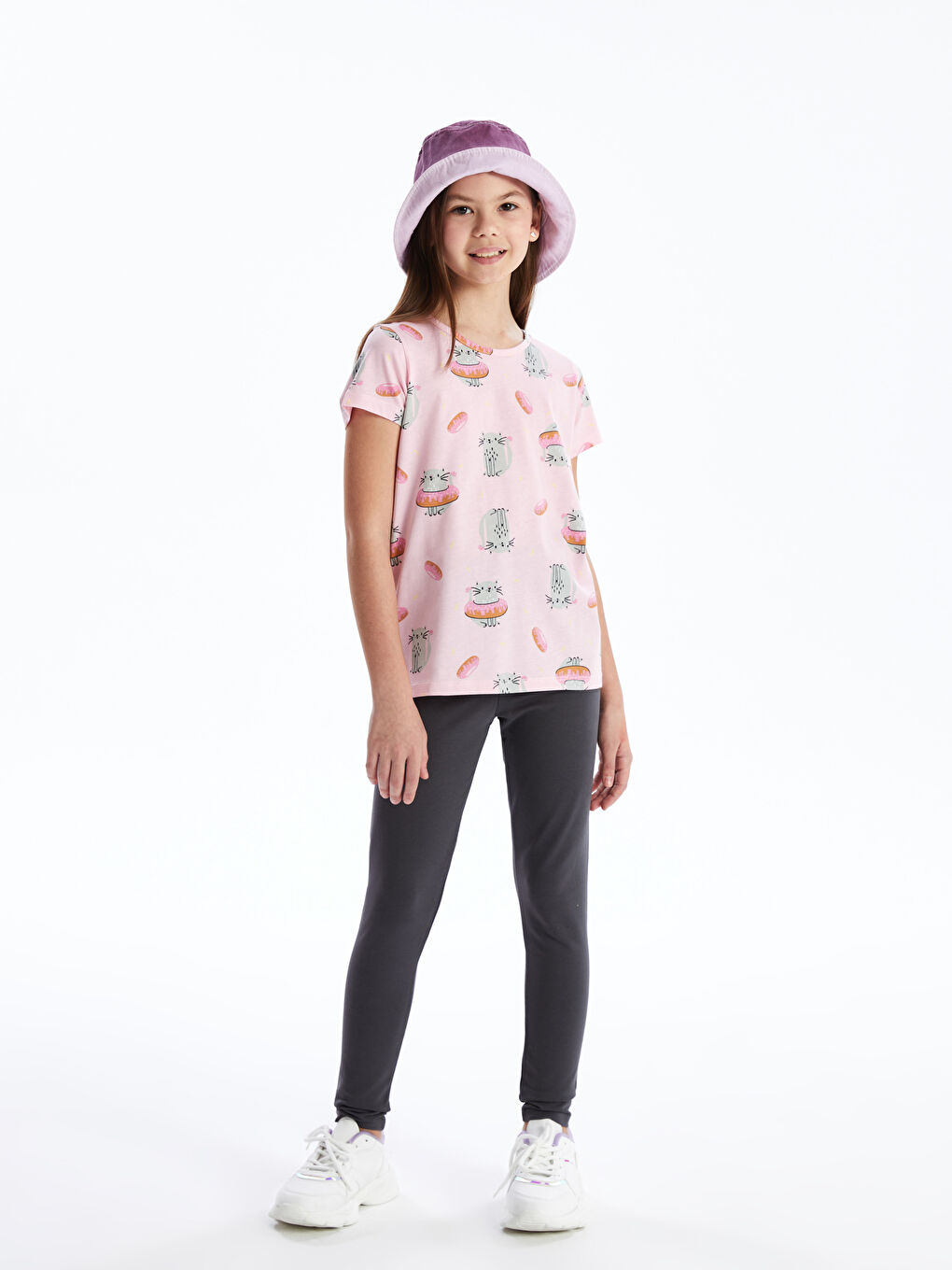 Pembe Bisiklet Yaka Baskılı Kısa Kollu Kız Çocuk Tişört-2