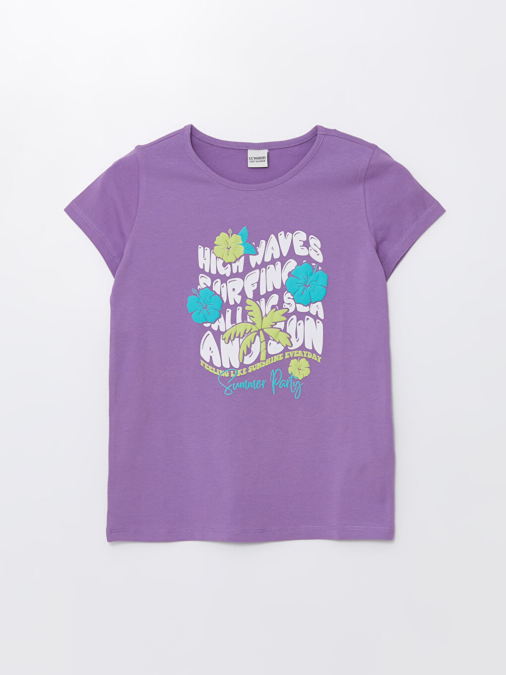 Lila Bisiklet Yaka Baskılı Kısa Kollu Kız Çocuk Tişört-2