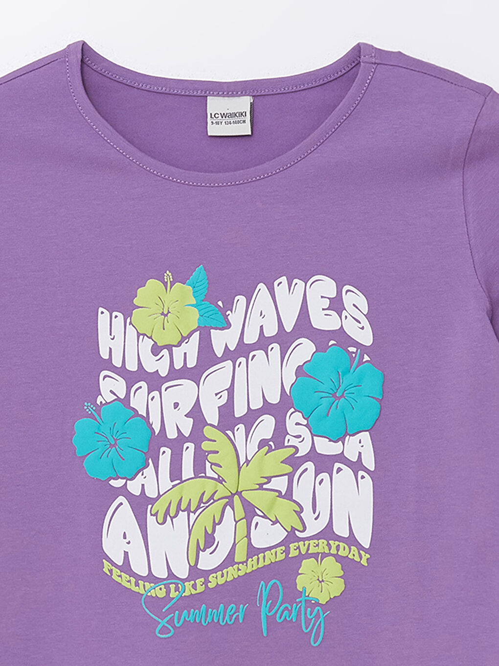 Lila Bisiklet Yaka Baskılı Kısa Kollu Kız Çocuk Tişört-4