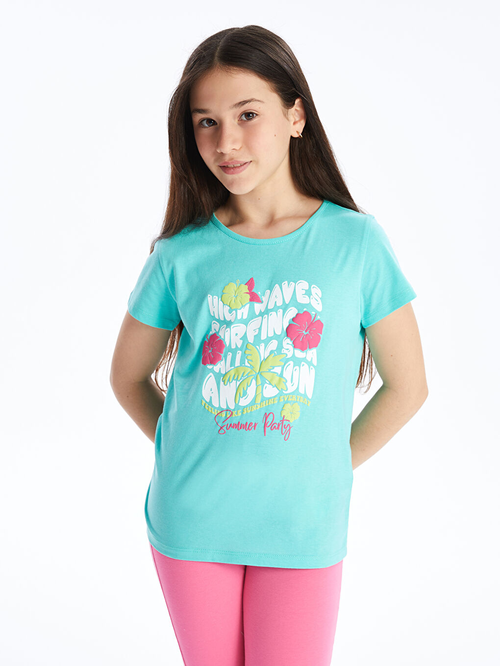 Crew Neck Printed Short Sleeve Girls' T-Shirt