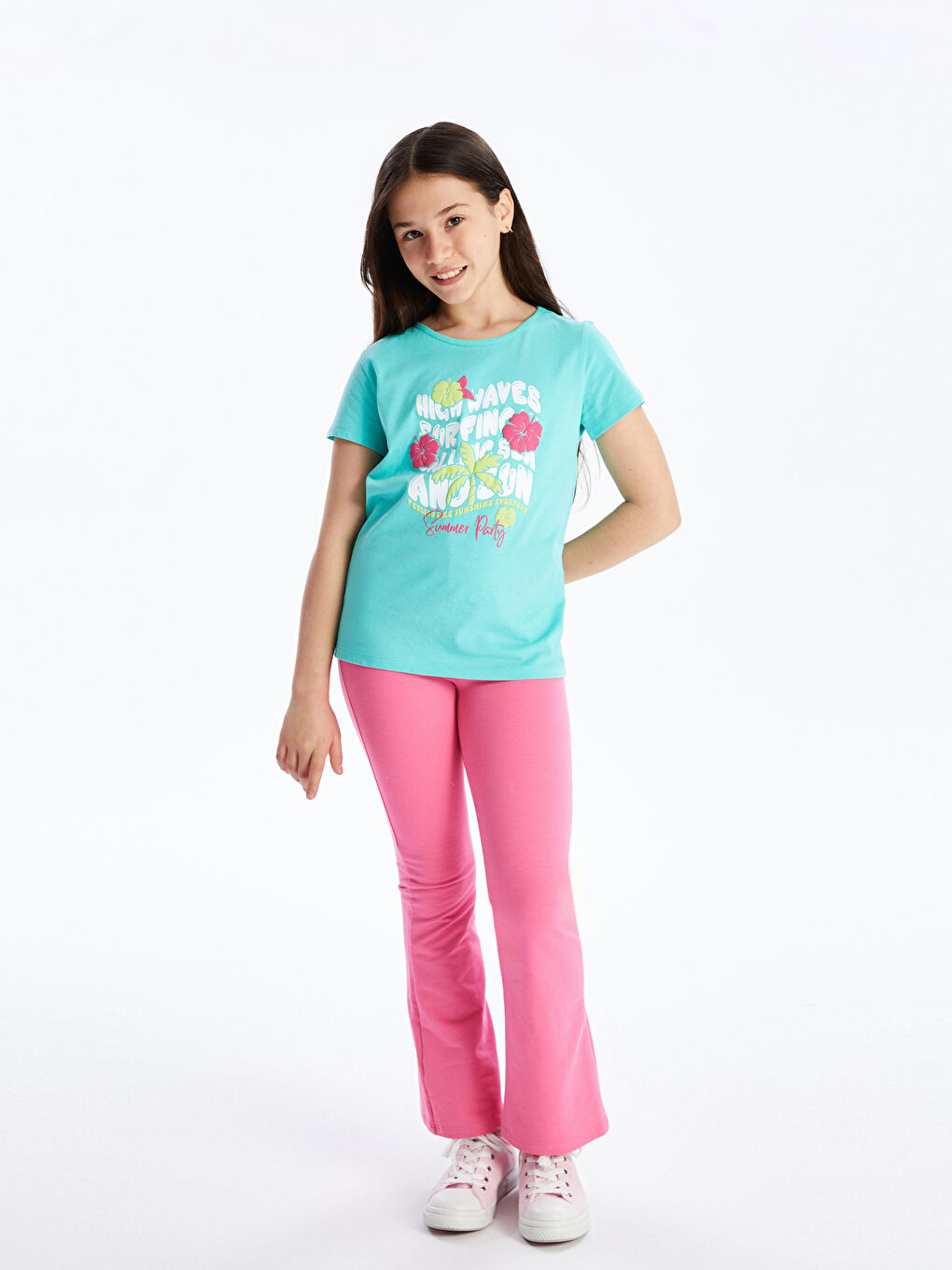 Crew Neck Printed Short Sleeve Girls' T-Shirt-1