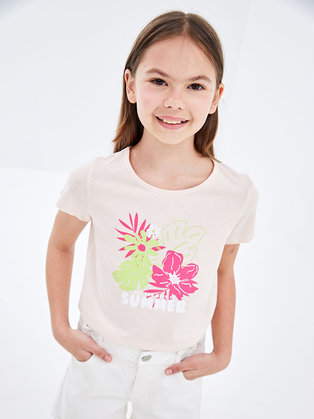 LCW Kids Crew Neck Printed Short Sleeve Girls' T-Shirt -S4LI22Z4-JSK