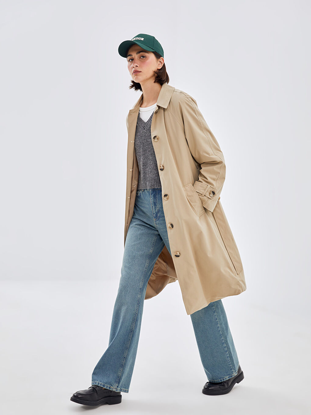 Women's Shirt Collar Plain Trench Coat -S4LI39Z8-SKQ