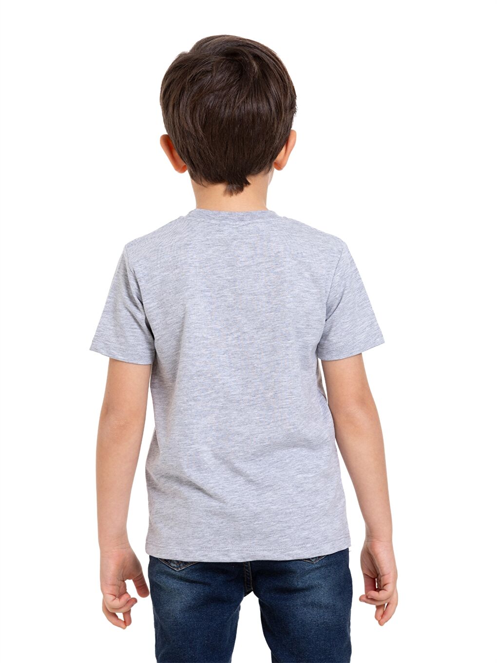 Gri Bisiklet Yaka Kısa Kollu Baskılı Erkek Çocuk Tişört-5