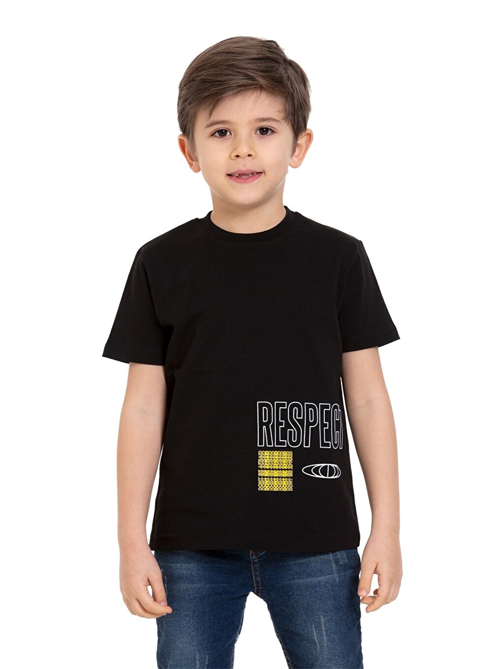 Siyah Bisiklet Yaka Kısa Kollu Erkek Çocuk Tişört