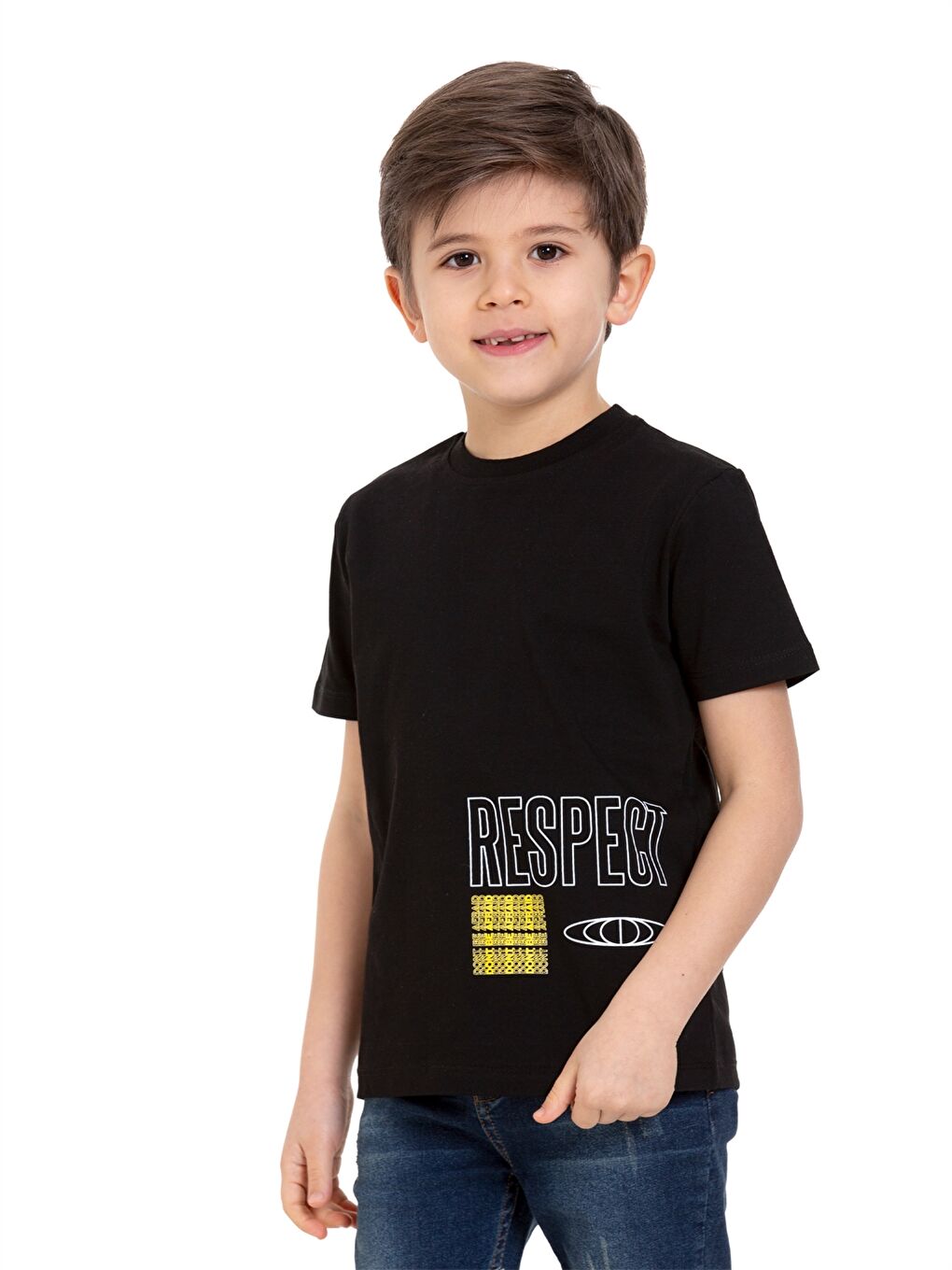 Siyah Bisiklet Yaka Kısa Kollu Erkek Çocuk Tişört-2