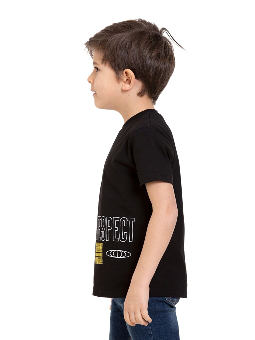 Siyah Bisiklet Yaka Kısa Kollu Erkek Çocuk Tişört-3