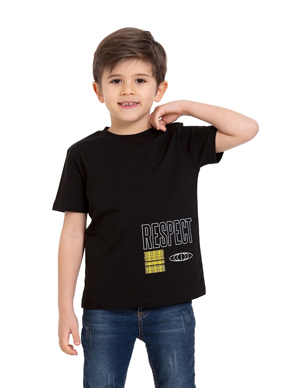 Siyah Bisiklet Yaka Kısa Kollu Erkek Çocuk Tişört-4