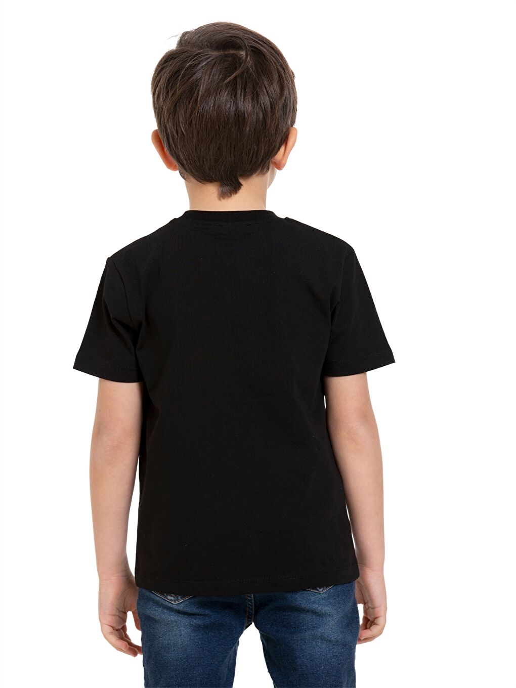 Siyah Bisiklet Yaka Kısa Kollu Erkek Çocuk Tişört-5