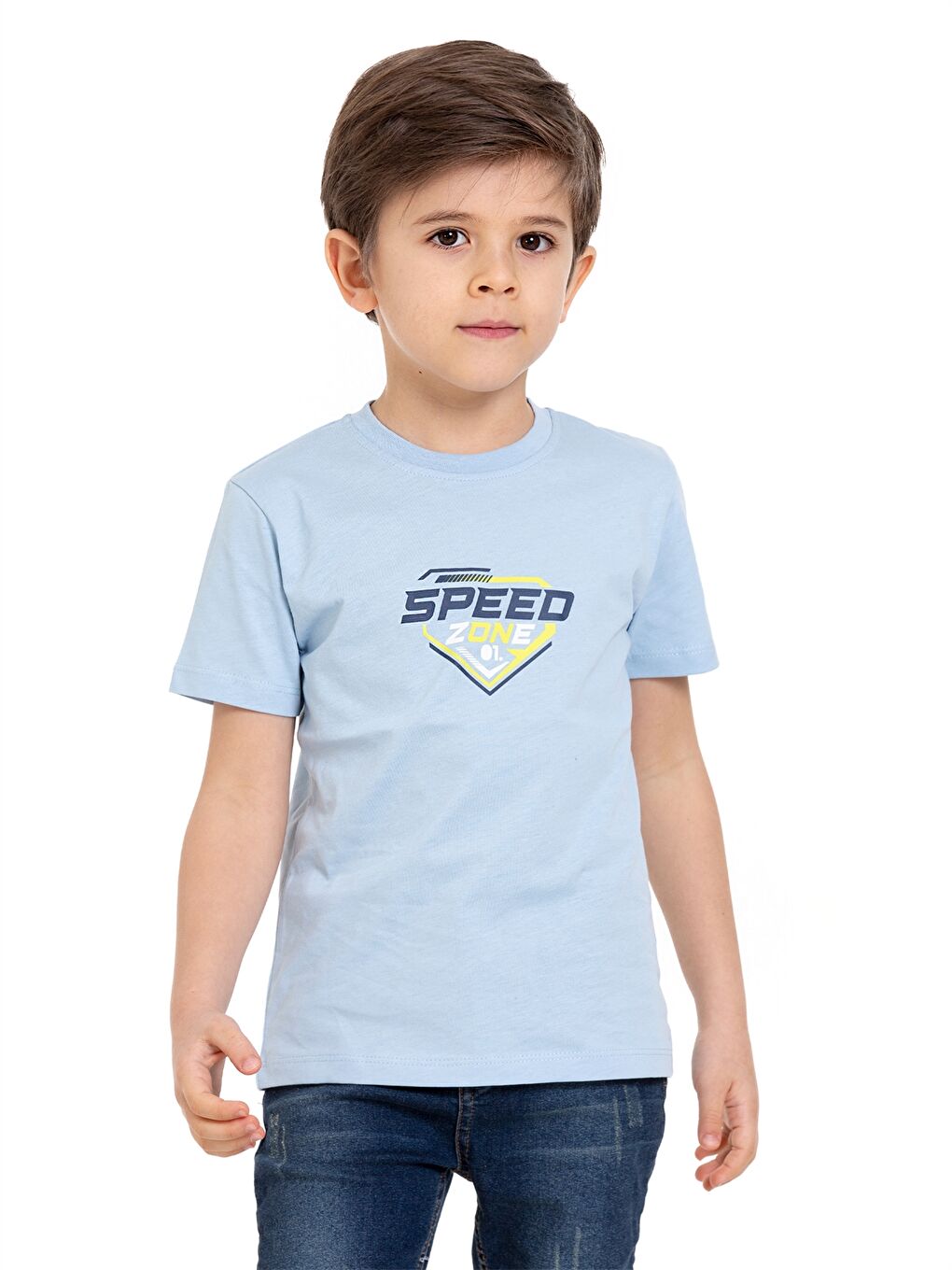 Mavi Bisiklet Yaka Kısa Kollu Baskılı Erkek Çocuk Tişört