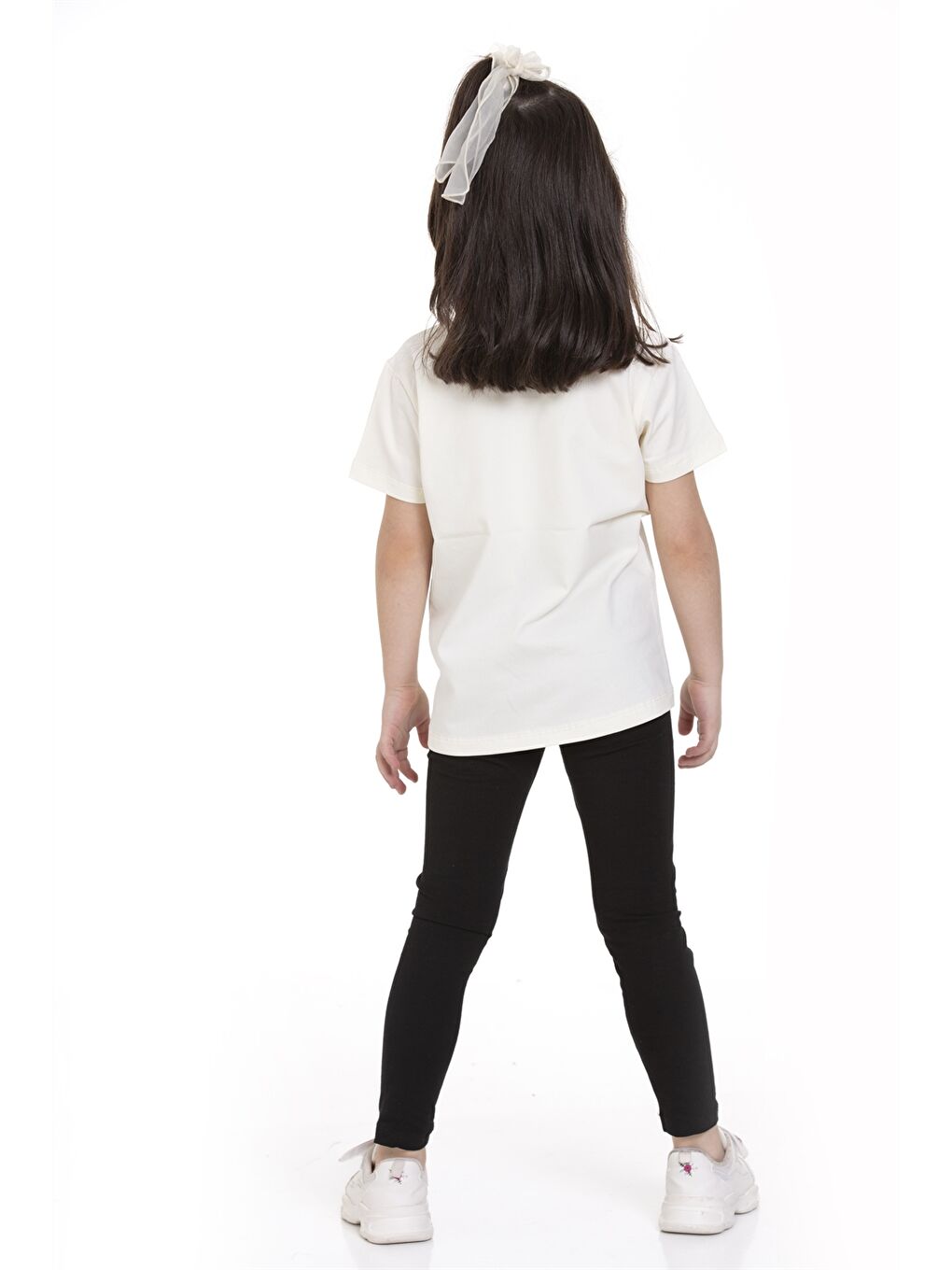 Ekru Bisiklet Yaka Baskılı Kız Çocuk Tişört-3