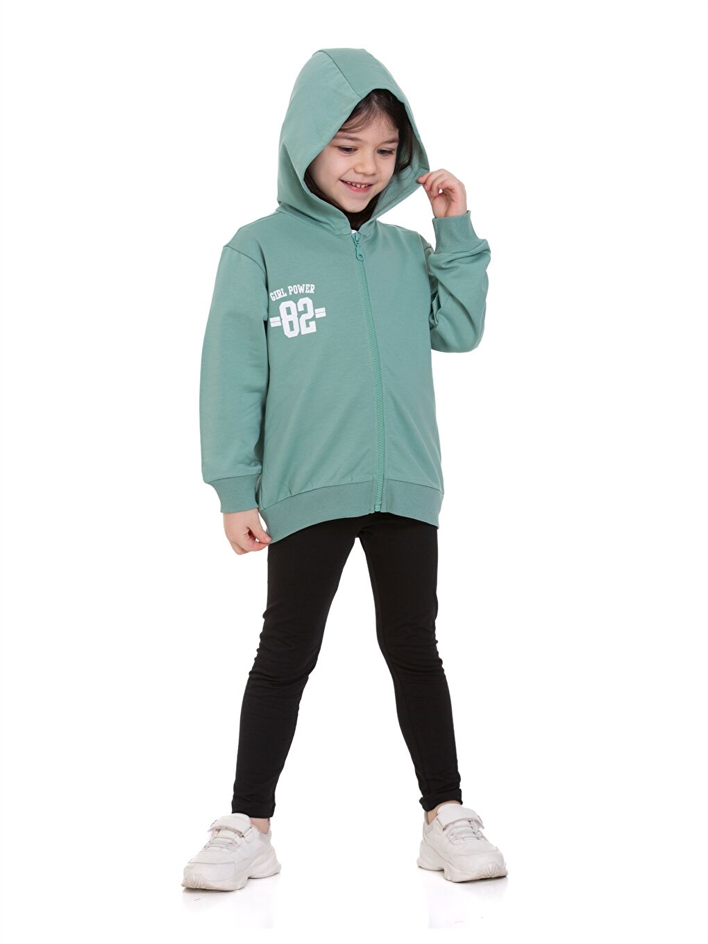 Myhanne Çağla Yeşili Baskılı Uzun Kollu Kız Çocuk Fermuarlı Sweatshirt - 2