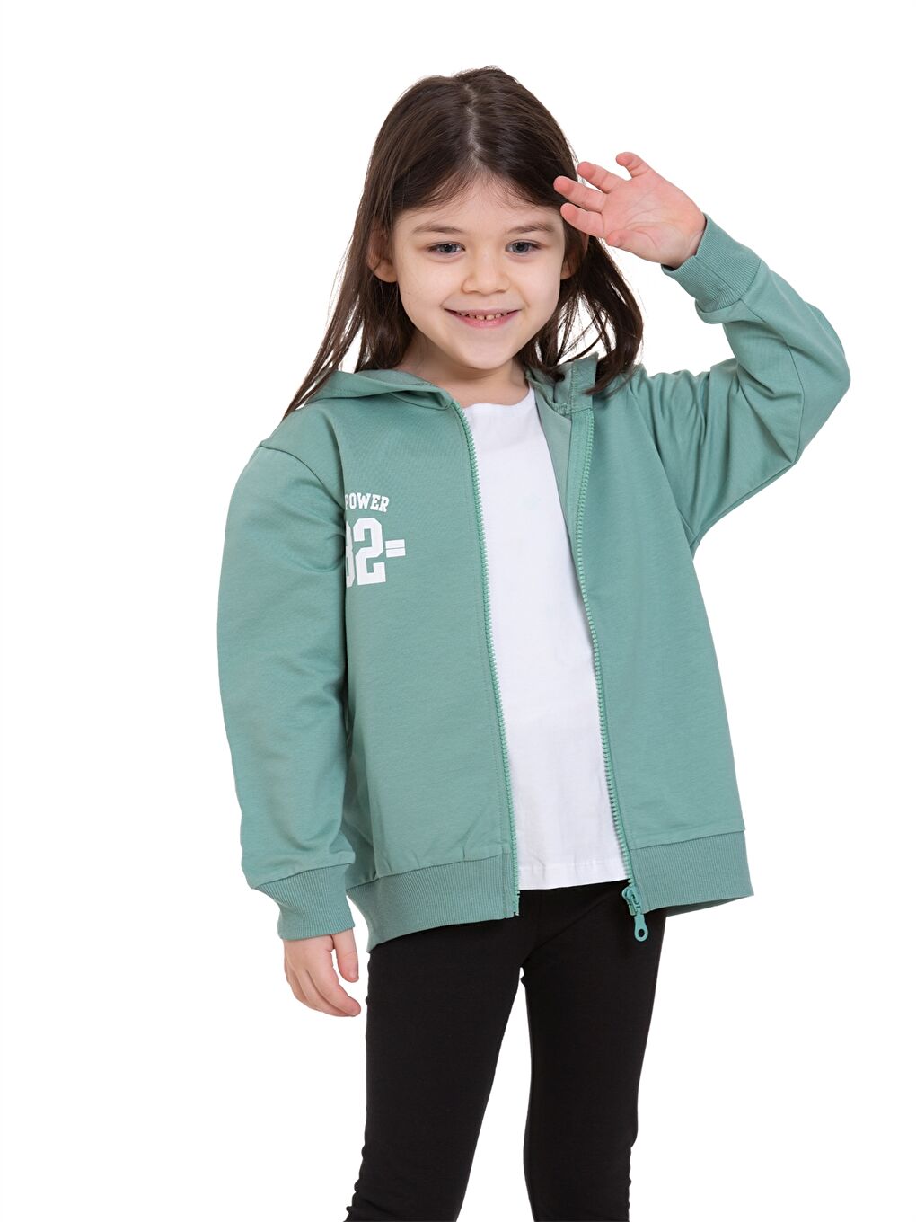 Myhanne Çağla Yeşili Baskılı Uzun Kollu Kız Çocuk Fermuarlı Sweatshirt - 3