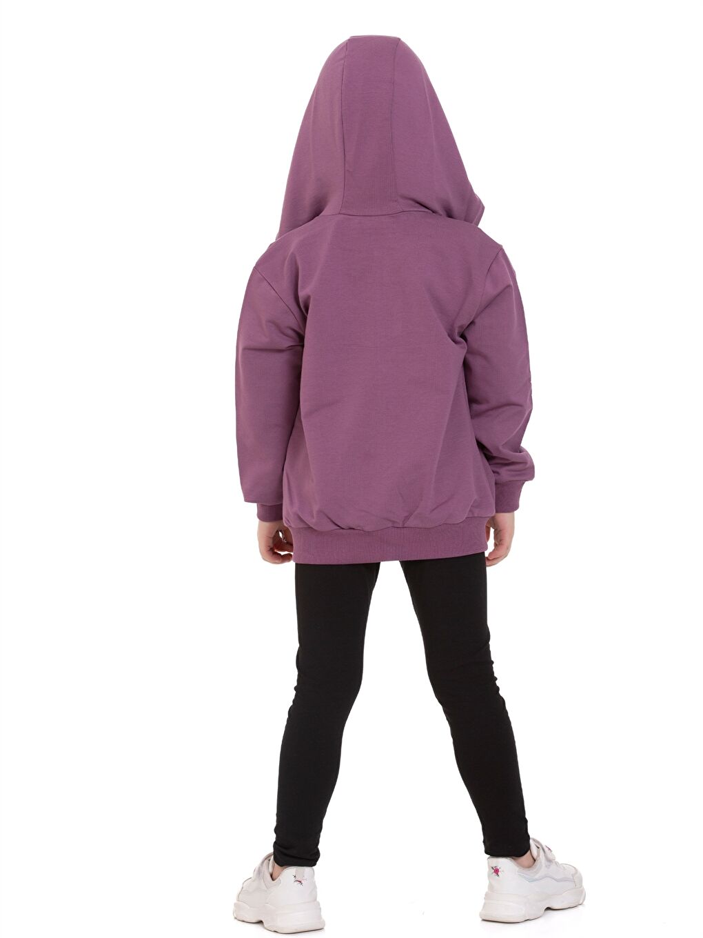Mor Baskılı Uzun Kollu Kız Çocuk Fermuarlı Sweatshirt-4
