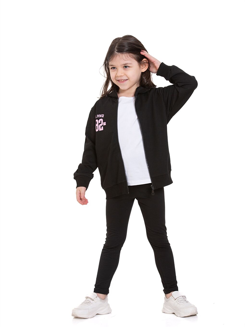 Siyah Baskılı Uzun Kollu Kız Çocuk Fermuarlı Sweatshirt-3