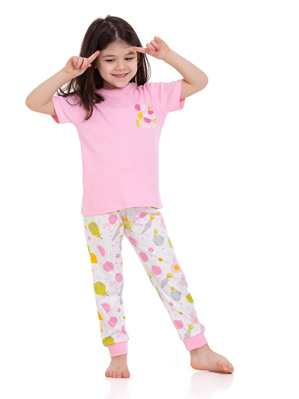 Myhanne Pembe Bisiklet Yaka Baskılı Kız Bebek Pijama Takım - 5