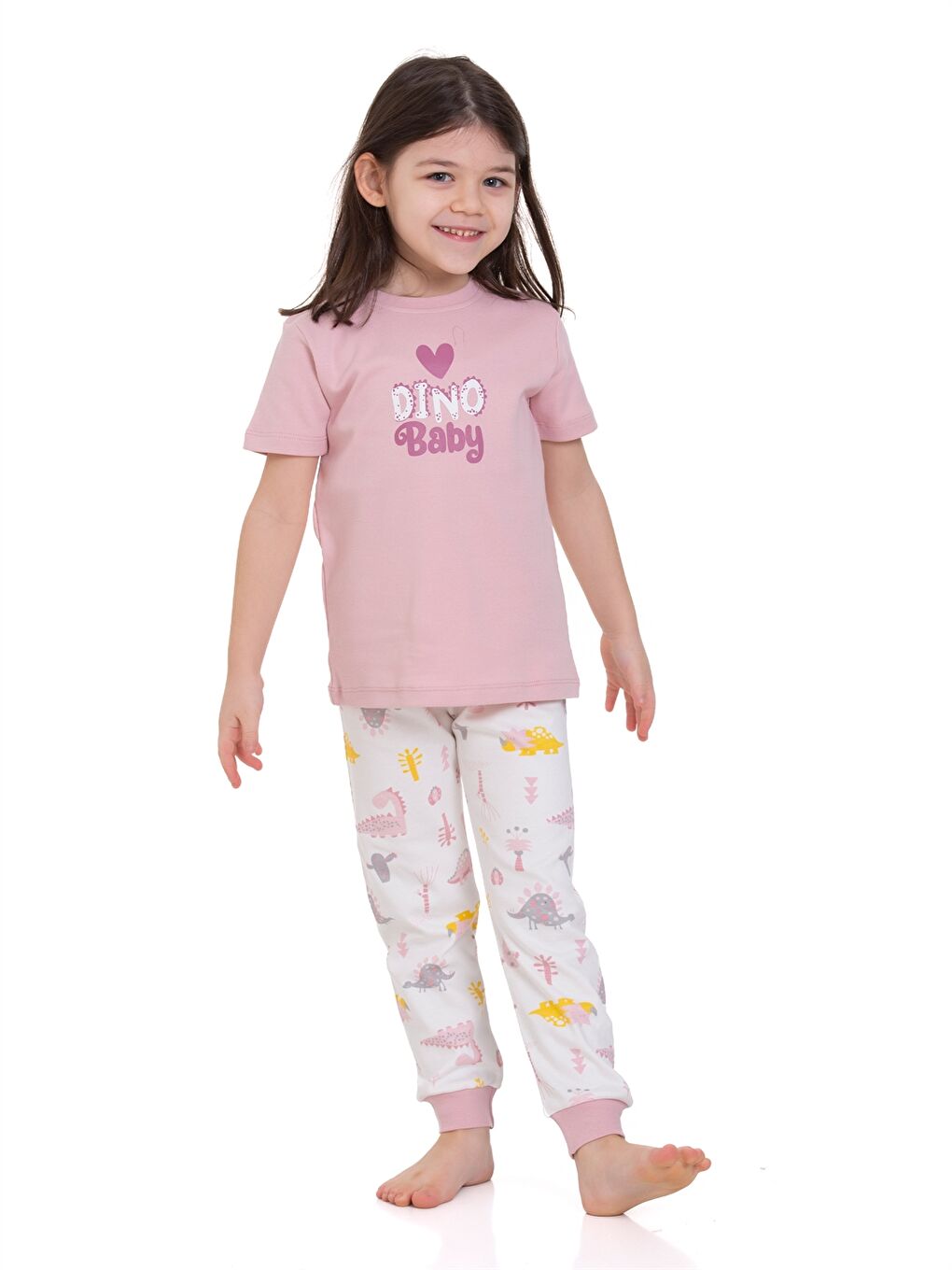 Myhanne Pudra Pembe Bisiklet Yaka Baskılı Kız Bebek Pijama Takım - 3