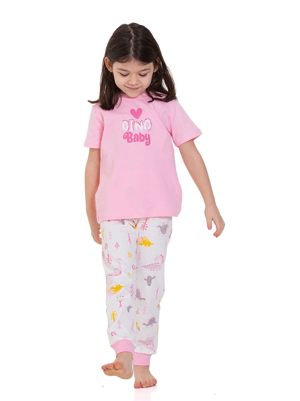 Myhanne Pembe Bisiklet Yaka Baskılı Kız Bebek Pijama Takım - 1