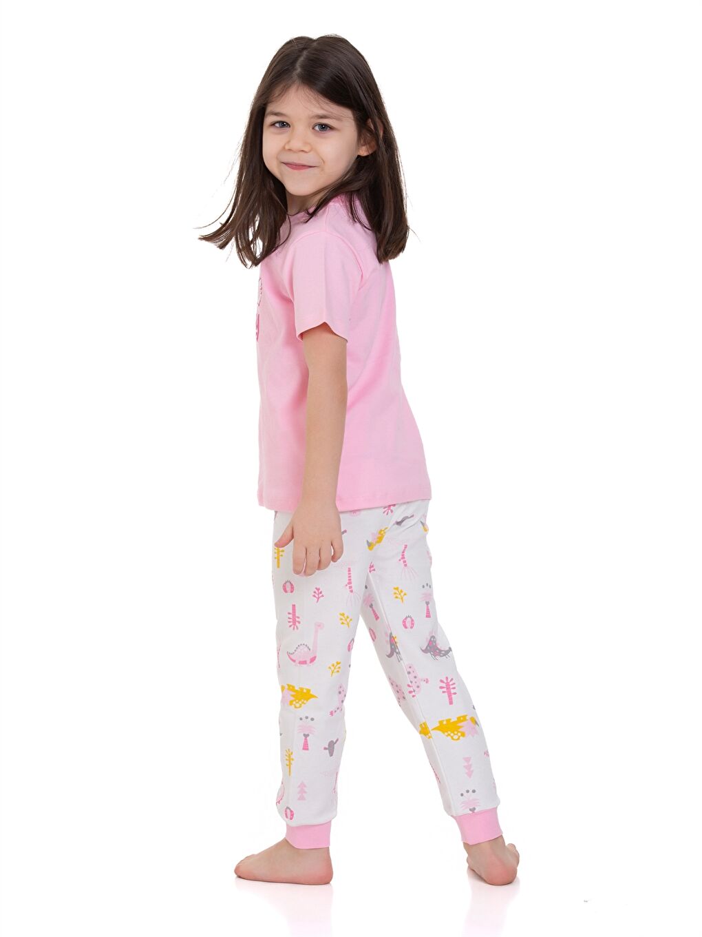 Myhanne Pembe Bisiklet Yaka Baskılı Kız Bebek Pijama Takım - 3