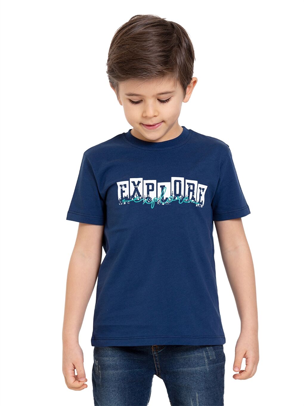 Lacivert Bisiklet Yaka Erkek Çocuk Tişört