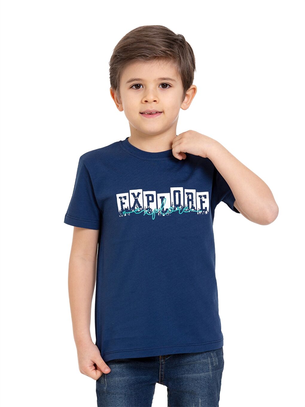 Lacivert Bisiklet Yaka Erkek Çocuk Tişört-2