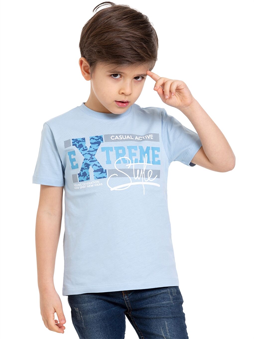Mavi Bisiklet Yaka Kısa Kollu Erkek Çocuk Tişört-1