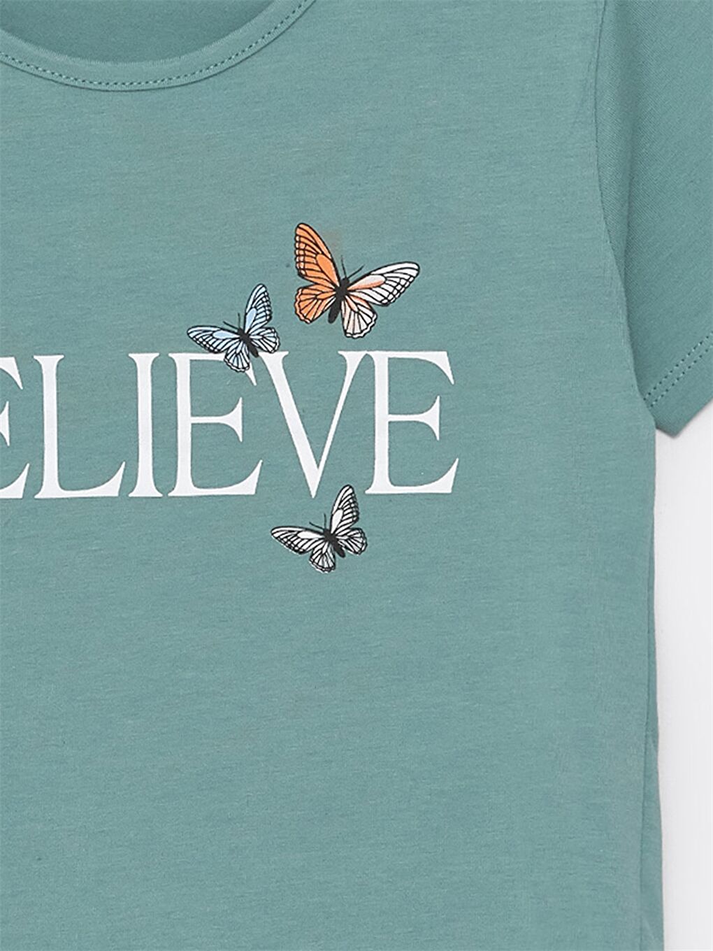 Yeşil Bisiklet Yaka Baskılı Kız Bebek Tişört-1